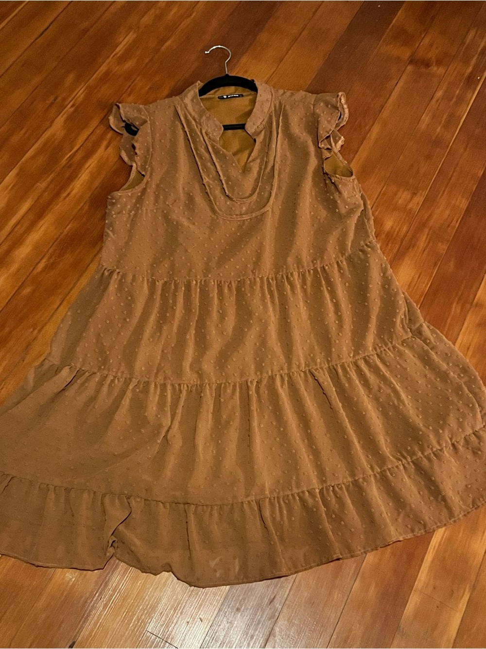Brown Tiered Swiss Dot Dress - Women